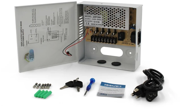 Alt view image 2 of 5 - Ares Vision 4 Channel/Port 5 AMPS, 12V DC Power Supply Box, Individually Fused for CCTV, LED, and All 12v DC Devices. Includes Screw Drivers & Extra fuses