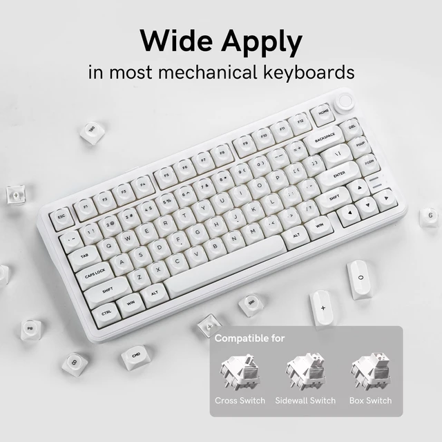 Alt view image 2 of 5 - Womier Double Shot PBT Cute Keycaps MOA Profile White Keyboard Keycap Set