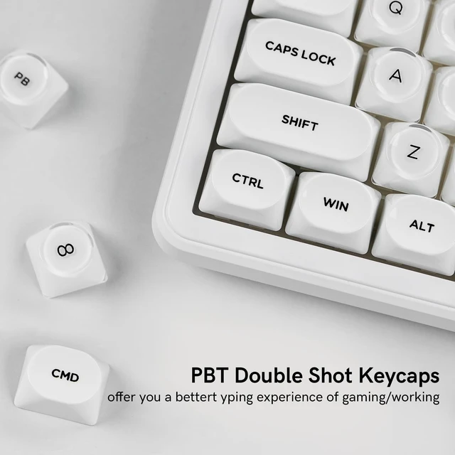Alt view image 4 of 5 - Womier Double Shot PBT Cute Keycaps MOA Profile White Keyboard Keycap Set