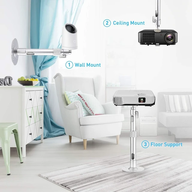 Alt view image 2 of 5 - NIERBO Universal Projector Wall Ceiling Mount Hanger 360 Rotatable Head with Extendable Length 11.8 Inch to 19.7 Inch Mounting Bracket