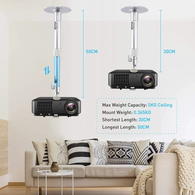 Alt view image 5 of 5 - NIERBO Universal Projector Wall Ceiling Mount Hanger 360 Rotatable Head with Extendable Length 11.8 Inch to 19.7 Inch Mounting Bracket