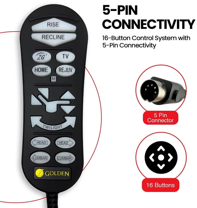 Alt view image 3 of 5 - ZK3100-C5M - OEM Golden Remote Hand Control for 5 Zone Lift Chair Recliners