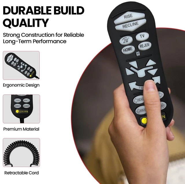 Alt view image 5 of 5 - ZK3100-C5M - OEM Golden Remote Hand Control for 5 Zone Lift Chair Recliners
