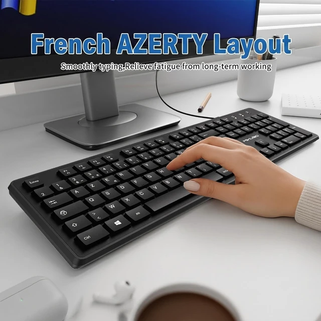 Alt view image 3 of 5 - MIKUSO French AZERTY Keyboard Wired USB for Computer Laptop PC