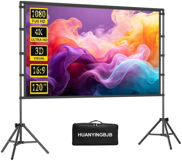Main image of 120 Inch 16:9 4K HD Projector Screen with Stand - Indoor & Outdoor Portable, Front & Rear Projection_Screen, Wrinkle - Free, with Carry Bag for Movie Night Backyard Theater