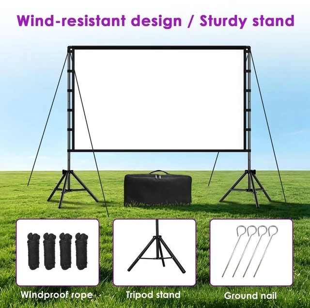 Alt view image 4 of 5 - 120 Inch 16:9 4K HD Projector Screen with Stand - Indoor & Outdoor Portable, Front & Rear Projection_Screen, Wrinkle - Free, with Carry Bag for Movie Night Backyard Theater