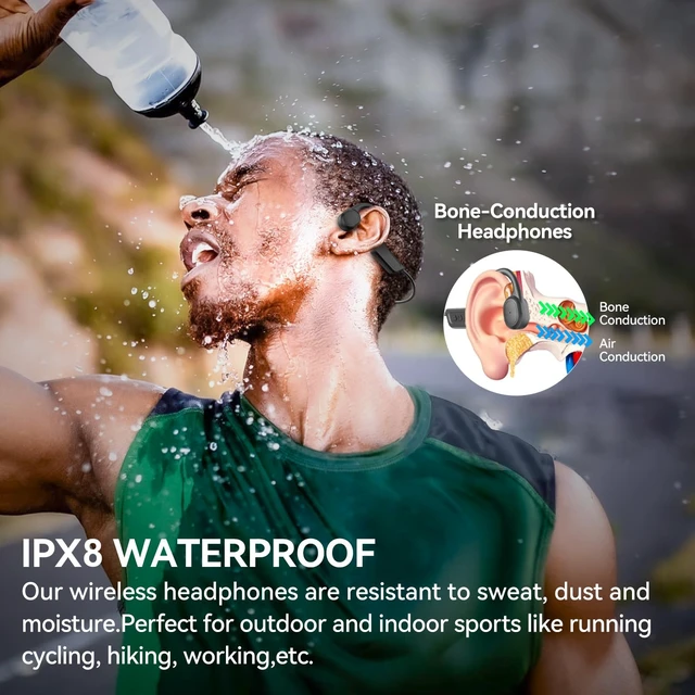 Alt view image 4 of 5 - Bone Conduction Headphones,Waterproof IP68,Wireless Bluetooth 5.3 Earphones with Microphone, Built-in 32GB MP3 Open Ear Bluetooth Headphones for Running