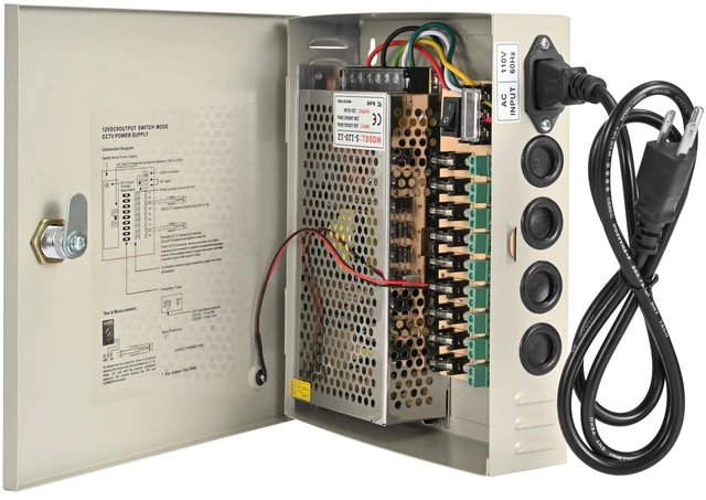 Main image of 9-Channel CCTV Power Supply Box, 12V 5A with Resettable Fuse
