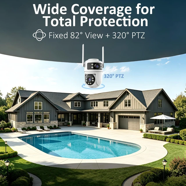 Alt view image 2 of 5 - ONNO DualLens 3MP PTZ Security Camera, WiFi Indoor Outdoor Baby Pet Monitor, Motion Detection, TwoWay Audio, Color Night Vision, SD/Cloud Storage, IP64