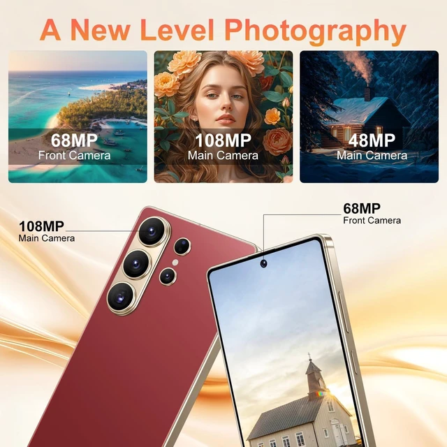 Alt view image 3 of 5 - Nawfait 26 Ultra 16+1TB Smartphone -6.99-inch Display, Built-in Pen,Android 15, 7000mAh Battery, 68MP+108MP Dual Camera/Dual SIM/Fingerprint Lock/Face (Burgundy)