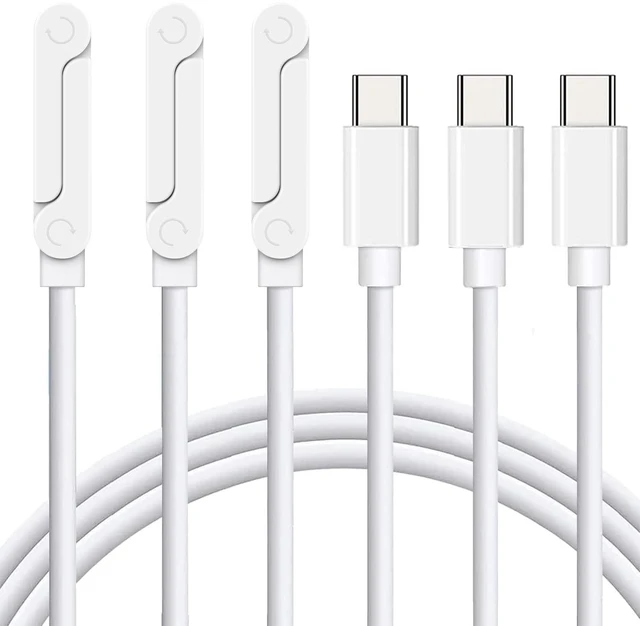 Main image of USB C to USB C Charger Cable 3Pack 5FT, 240W 2-in-1 Nylon Braided USB C Charger Cable with Built-in Phone Stand, Fast Charging Cord 90 Right Angle Compatible with iPhone iPad Samsung Galaxy, Whi