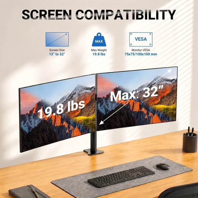 Alt view image 2 of 5 - GRIFEMA Monitor Mount for 13-32 in, Dual Monitor Arm, Up to 19.8 Lbs Each