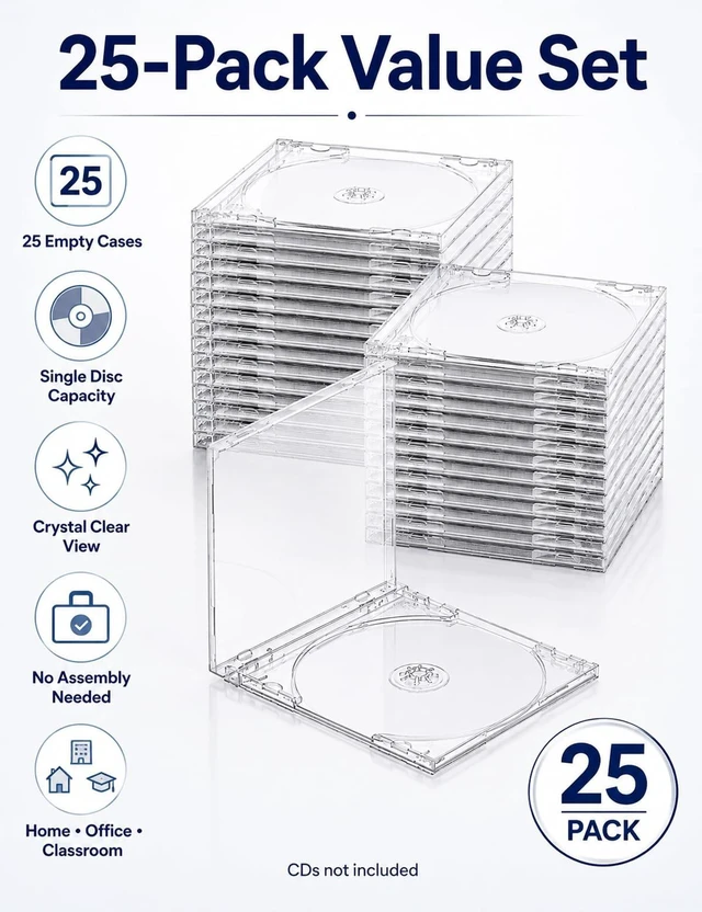 Alt view image 2 of 5 - 25 Pack 10.4 mm Clear CD Jewel Cases, Standard Single Disc
