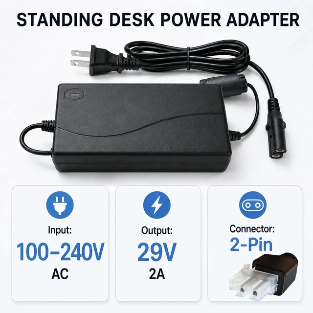 Alt view image 2 of 5 - MSMJSFA 29V 2A Standing Desk Replacement Cord, 2-Pin Adapter for Claiks