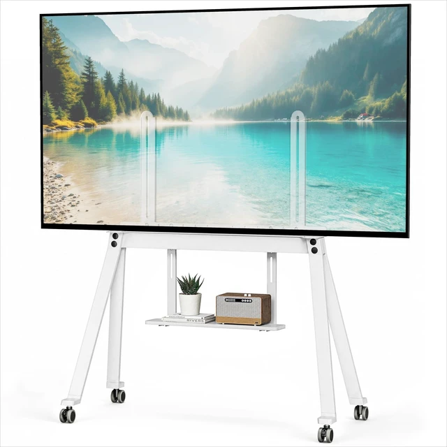 Main image of PEGZONE Rolling Scandinavian Easel TV Stand for 49 to 80 Inch TVS, White