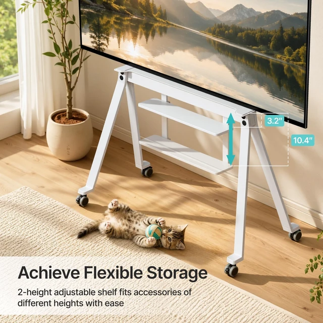 Alt view image 5 of 5 - PEGZONE Rolling Scandinavian Easel TV Stand for 49 to 80 Inch TVS, White