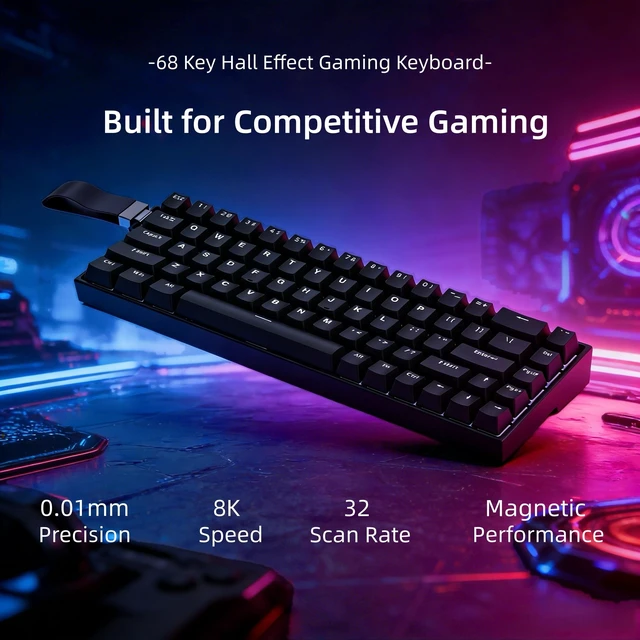 Alt view image 2 of 5 - MiniLuxis 68% Hall Effect Gaming Keyboard, Adjustable Actuation 0.1-3.8mm, Rapid Trigger & Snap Tap, 8K Polling Magnetic Switch Keyboard, RGB Wired HE Keyboard for FPS, PC, PS5, Mac (Black)