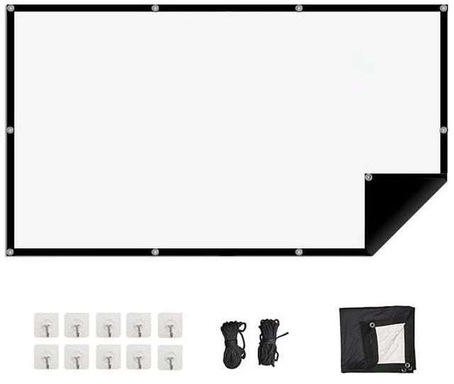 Main image of 100 Inch 16:9 Projector Screen, Foldable and Washable HD White Projection Screen with Black Backing, Portable Movie Screen for Outdoor Indoor Home Theater, Camping, Meeting Room