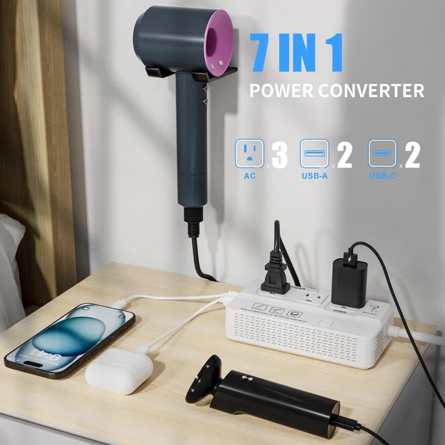 Alt view image 2 of 5 - 220v to 110v Travel Voltage Converter : International Universal Power Plug Adapter Outlet Converters US to Europe - High Power Hair Dryer Dual Voltage Step Down Plugs Transformer for European UK EU