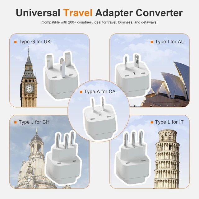 Alt view image 3 of 5 - 220v to 110v Travel Voltage Converter : International Universal Power Plug Adapter Outlet Converters US to Europe - High Power Hair Dryer Dual Voltage Step Down Plugs Transformer for European UK EU