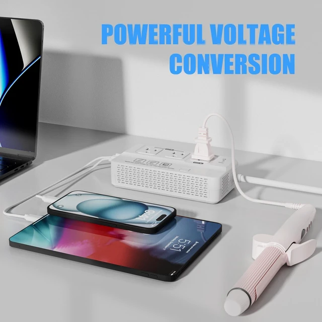Alt view image 5 of 5 - 220v to 110v Travel Voltage Converter : International Universal Power Plug Adapter Outlet Converters US to Europe - High Power Hair Dryer Dual Voltage Step Down Plugs Transformer for European UK EU