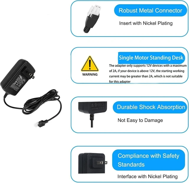 Alt view image 4 of 5 - Zodazoqa 12v 2a Power Supply Replacement Power Cord,for Single Motor Standing Desk Input Power Supply, Wall Plug-in Power Adapter 2 Pin Plug DesignMax Power 24W