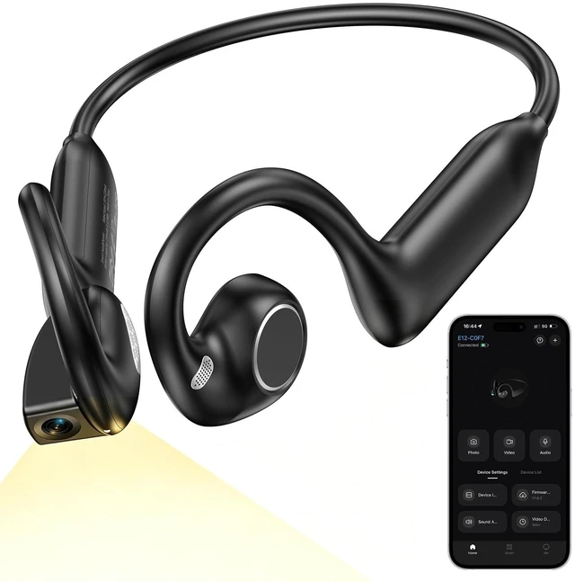 Main image of dyesub E12 Bone Conduction Headphones with Camera, Hand-Free POV Camera Headphones, AI Functions, IP65 Waterproof, 165 Languages Bluetooth Open-Ear Wireless Sports Headset for Running with APP