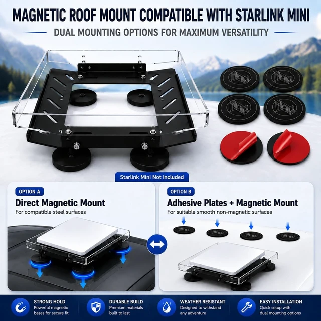 Alt view image 2 of 5 - ZAVKLO Magnetic Roof Mount Compatible with Starlink Mini, 4 Adhesive Plates