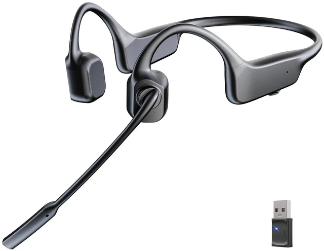 Main image of Bone Conduction Headphones with Microphone Boom, Open Ear Wireless Bluetooth Headset with USB Dongle for PC, AI Noise Cancelling Mic, Bone Conducting Headset for Office Remote Work Sports Drivi