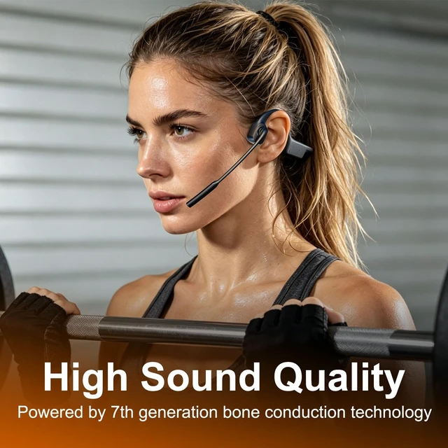 Alt view image 5 of 5 - Bone Conduction Headphones with Microphone Boom, Open Ear Wireless Bluetooth Headset with USB Dongle for PC, AI Noise Cancelling Mic, Bone Conducting Headset for Office Remote Work Sports Drivi