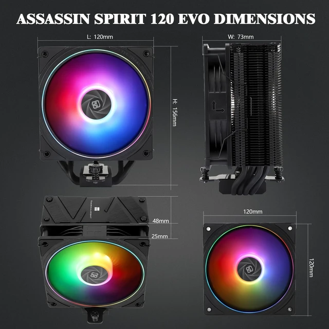 Alt view image 2 of 5 - Thermalright TR Assassin Spirit 120 EVO CPU Air Cooler, AS120 EVO, 2000RPM Speed,4 Heat Pipes, 120mm PWM Quiet Fan CPU Cooler with S-FDB Bearing, for AMD AM4 AM5/Intel 1700/1150/1151/