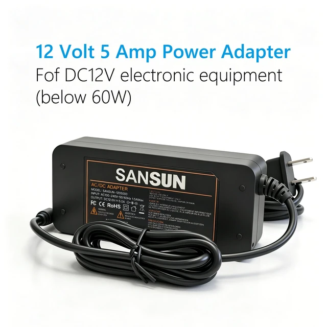 Alt view image 3 of 5 - 12V 5A Power Supply, AC 120V to DC12V 5.5x2.1mm Jack Converter, 12 Volt LED Driver 60W Adapter Transformer for Strip Lights, Surveillance Cameras, External HDD, Monitor, CCTV (Pack of 3)