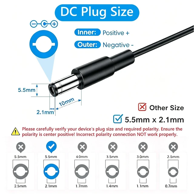 Alt view image 5 of 5 - 12V 5A Power Supply, AC 120V to DC12V 5.5x2.1mm Jack Converter, 12 Volt LED Driver 60W Adapter Transformer for Strip Lights, Surveillance Cameras, External HDD, Monitor, CCTV (Pack of 3)