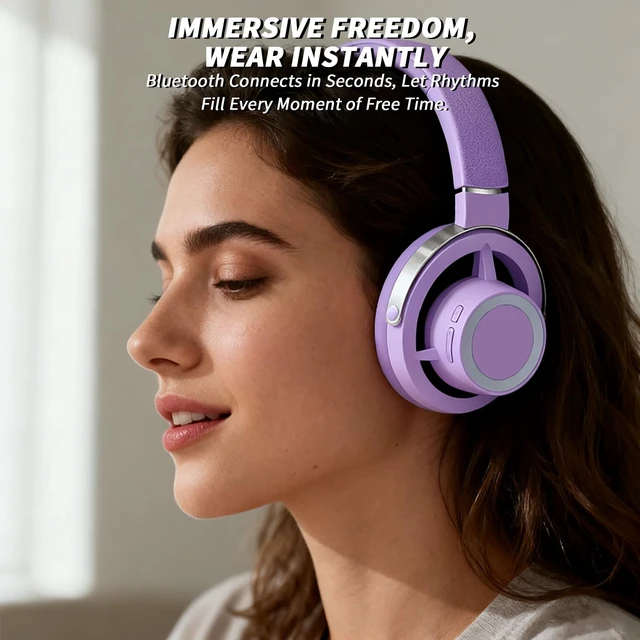 Alt view image 2 of 5 - WAINING Open-Ear Headphones, 20+ Hour Playtime, Immersive Sound, Wireless Bluetooth Headphones for School, Work, Travel&Daily Use,Purple