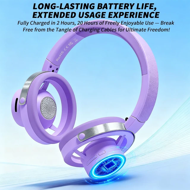 Alt view image 4 of 5 - WAINING Open-Ear Headphones, 20+ Hour Playtime, Immersive Sound, Wireless Bluetooth Headphones for School, Work, Travel&Daily Use,Purple