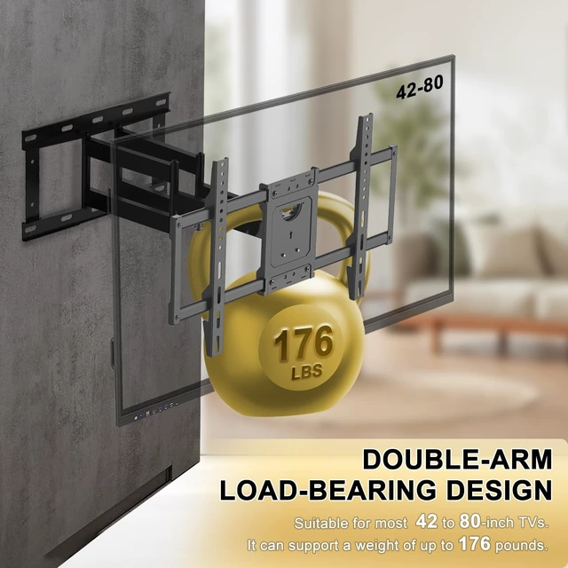 Alt view image 2 of 5 - ZANUZDU Outdoor TV Mount,Full Motion Articulating Arm Can Tilts and Swivels, Weatherproof Rust Proof for 42 to 80 inch Indoor and Outdoor TVs,Max VESA 600x400, Holds Up to 176 lbs
