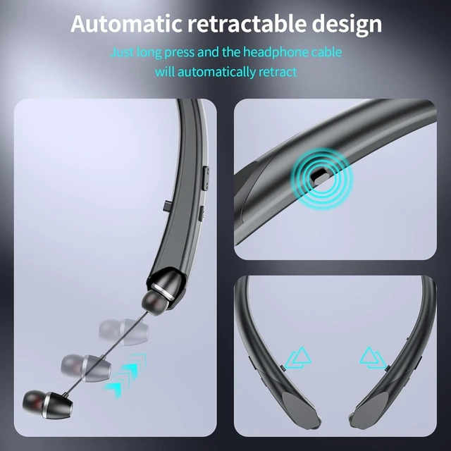 Alt view image 2 of 5 - MZQYRVK Retractable Neckband Bluetooth Headphones, Bluetooth 6.0, 24H Playtime, Hi-Fi Stereo, IPX4 Sweatproof, Vibration Alert, Wireless Earbuds for Sports Work Commute