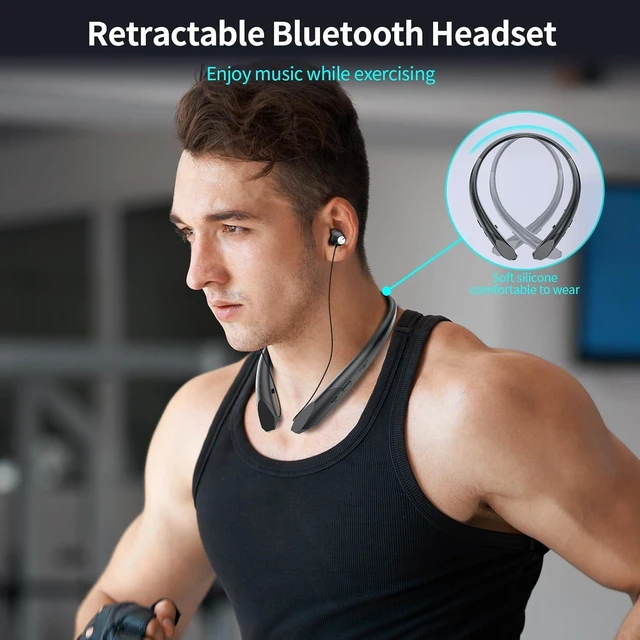 Alt view image 3 of 5 - MZQYRVK Retractable Neckband Bluetooth Headphones, Bluetooth 6.0, 24H Playtime, Hi-Fi Stereo, IPX4 Sweatproof, Vibration Alert, Wireless Earbuds for Sports Work Commute