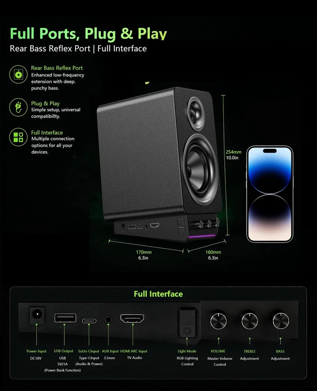 Alt view image 3 of 5 - Altrastorm Bluetooth Computer Speakers for Desktop PC, 60W, HDMI ARC