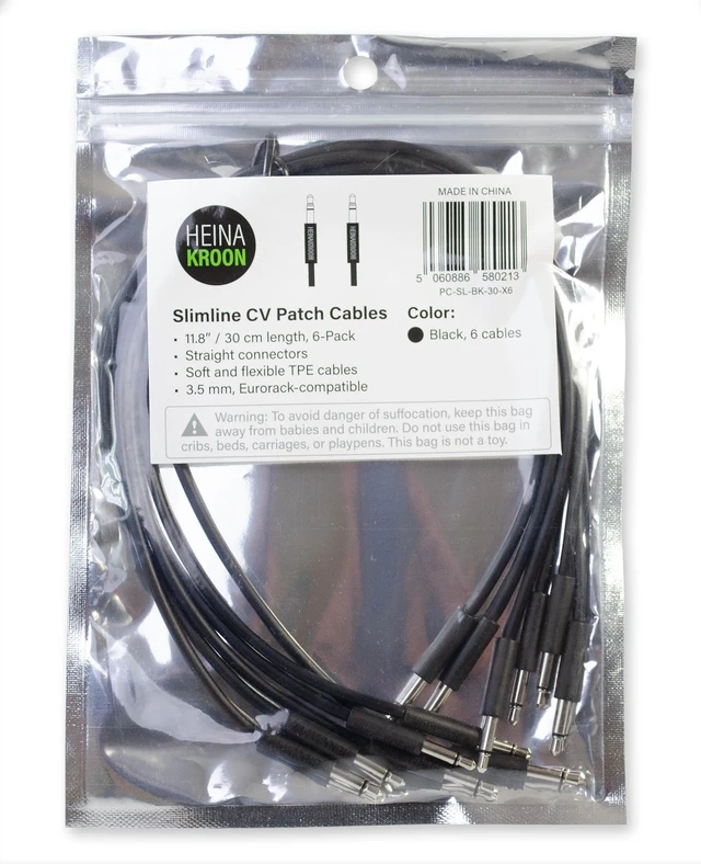 Alt view image 3 of 5 - Heinakroon Slimline Black CV Patch Cables 1/8", (NOT for Guitar) Eurorack Modular Patch Leads, 6-Pack (11.8")