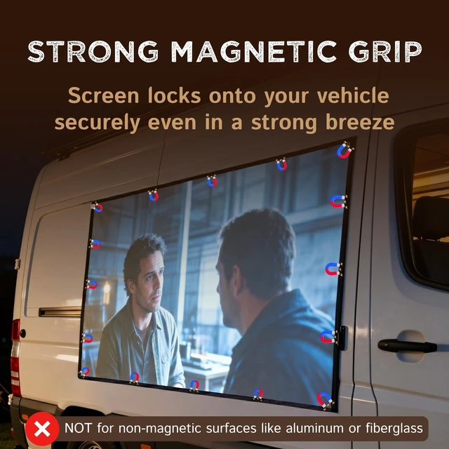 Alt view image 3 of 5 - Magnetic Outdoor Projector Screen - Portable HD Projector Screen, 16:9 Aspect Ratio, 1080 Compatible, Foldable Camping White Screen for Van, SUV, Car - Outdoor Movies