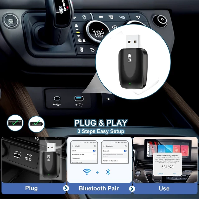 Alt view image 3 of 5 - Mini Wireless CarPlay Adapter for iPhone Hidden Plug & Play Dongle for Wired CarPlay Cars, Auto Connect, USB-A & C, iOS 10+ Compatible, CarPlay Only