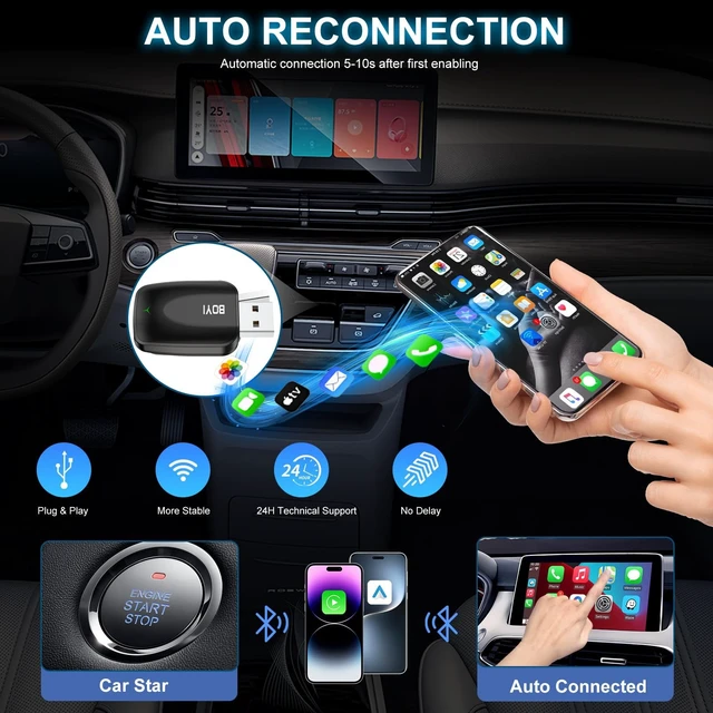 Alt view image 5 of 5 - Mini Wireless CarPlay Adapter for iPhone Hidden Plug & Play Dongle for Wired CarPlay Cars, Auto Connect, USB-A & C, iOS 10+ Compatible, CarPlay Only