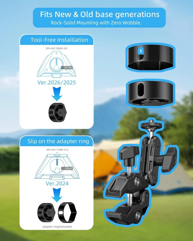 Alt view image 3 of 5 - for 2026 2025 Starlink Mini Clamp Mount and 2024 Pipe Adapters, Compatible with Starlink Mini Pipe Adapter and Flat Mount for RV Pole Yacht Camper Guardrails Car Boat Balcony Roof Aluminum