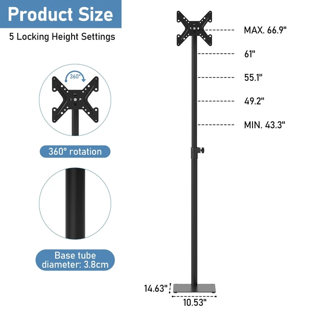 Alt view image 2 of 5 - Baoz 360 Rotation Monitor Floor TV Stand with VESA Mount for 14-43 Inch TV
