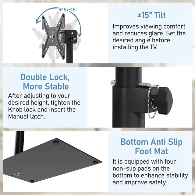 Alt view image 4 of 5 - Baoz 360 Rotation Monitor Floor TV Stand with VESA Mount for 14-43 Inch TV