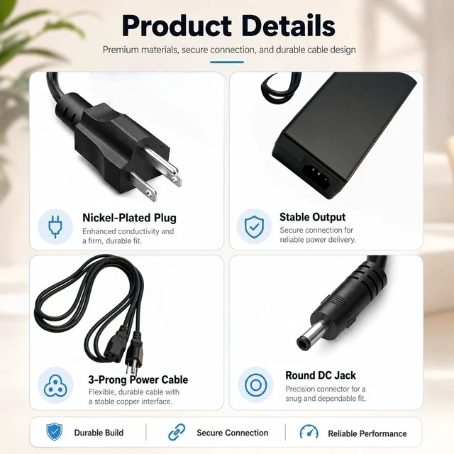 Alt view image 5 of 5 - 19V 6.5A Charger Compatible with Rhythm Healthcare Lifestyle P2 Portable Oxygen Concentrator, AC Power Adapter Cord Compatible with P2-E6, P2-E7, P2ACA-1, P2DCA-1, BA-P200, BA-P201, 2-Pin