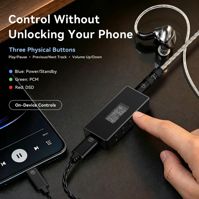Alt view image 5 of 5 - TRN Black Pearl USB-C DAC Amp, Dual CS43131 Portable Headphone Amplifier