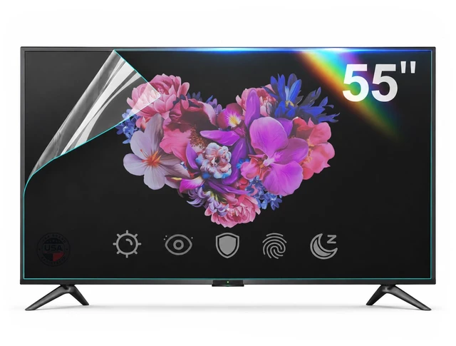 Main image of RJ ROJER Anti Glare Film for TV 55 Inch Protector - Indoor & Outdoor TV Anti Glare Film - Prevents Glaring, Protects Screen and Reduces Blue Light for TV 55 Inches
