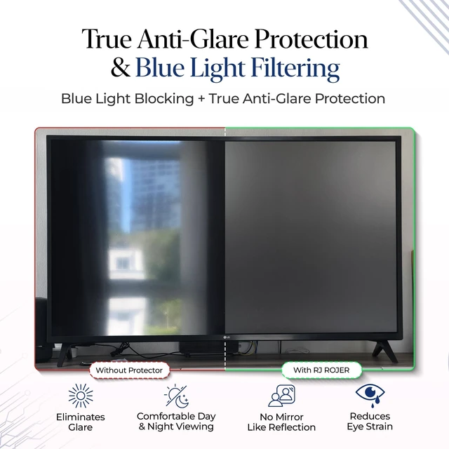 Alt view image 2 of 5 - RJ ROJER Anti Glare Film for TV 55 Inch Protector - Indoor & Outdoor TV Anti Glare Film - Prevents Glaring, Protects Screen and Reduces Blue Light for TV 55 Inches